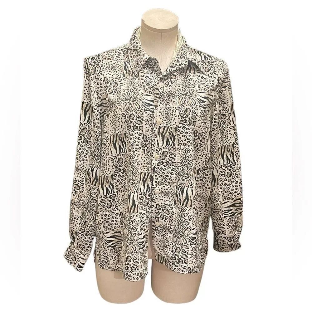 Roaring Style: Vintage Animal Print Button-Down Shirt